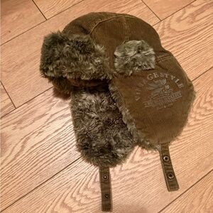 Vintage green Brown Trapper Hat with Ear Flaps